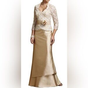 Elegant Cream Gown with Lace Jacket